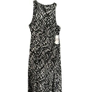 DKNY Maxi Dress Black White Abstract Print Sleeveless Size 12 NWT  Unique Hem